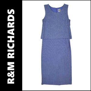 R & M Richards Women Long Blue Dress Size 14 Shimmer Sleeveless Layer Sheath